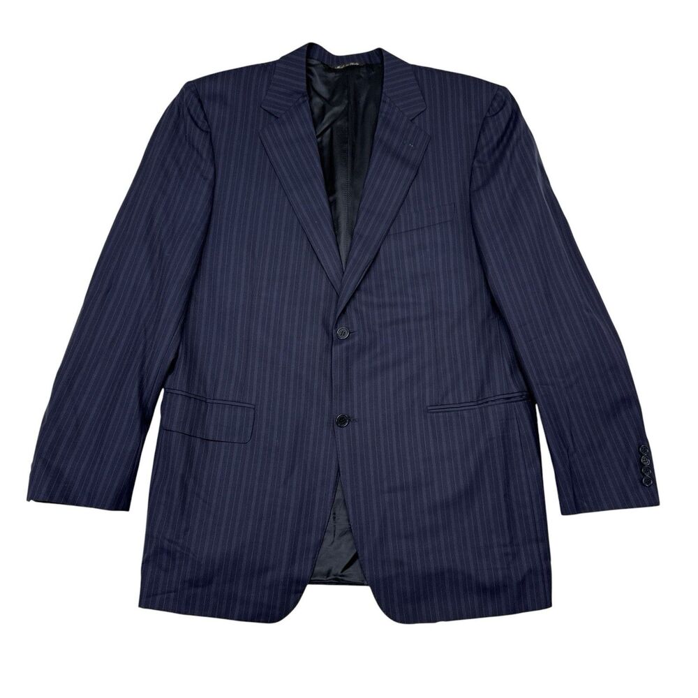 Canali Blazer Jacket Mens Size 42 R Navy Blue Wool Pinstripe‎ Made in Italy